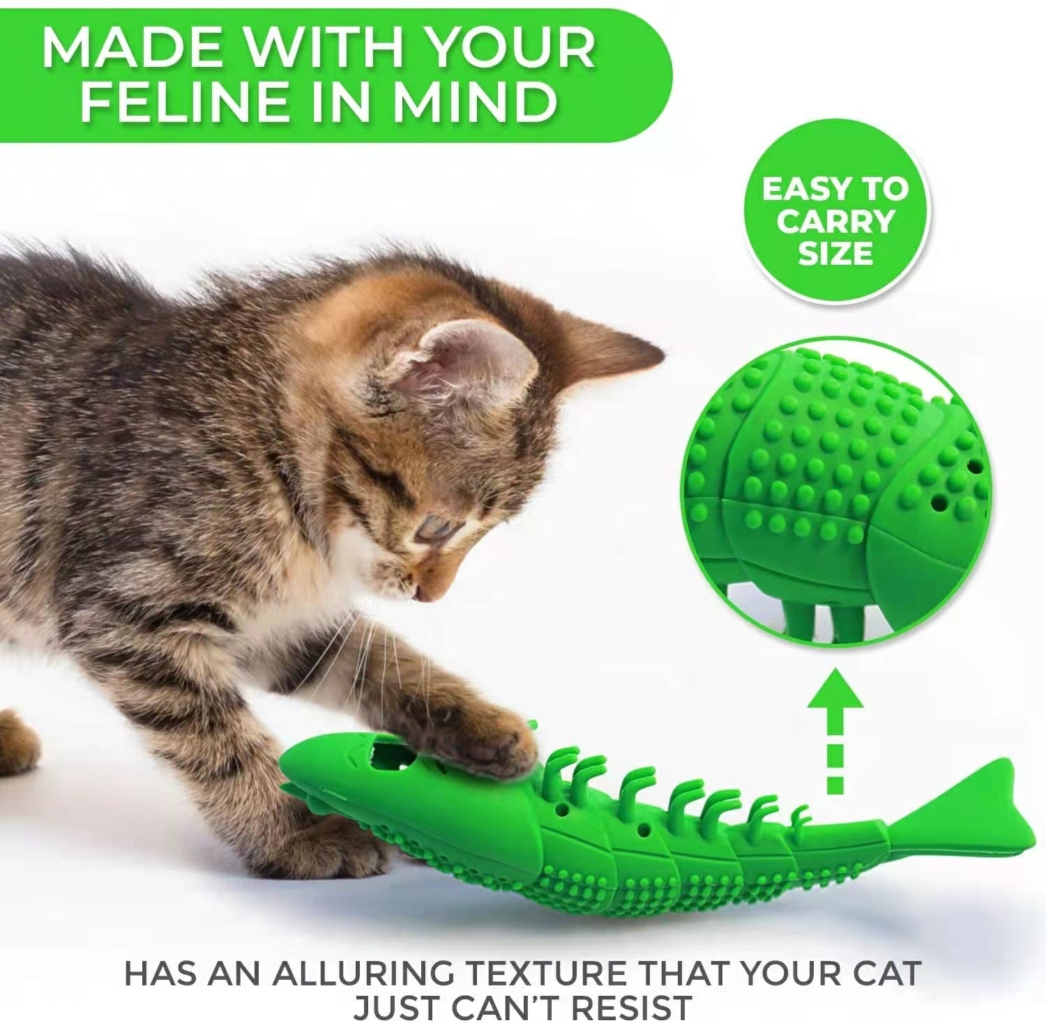 Catnip Cat Toy 360° Rubber Teeth Cleaning Chew Toy with Interactive Bell for Cats